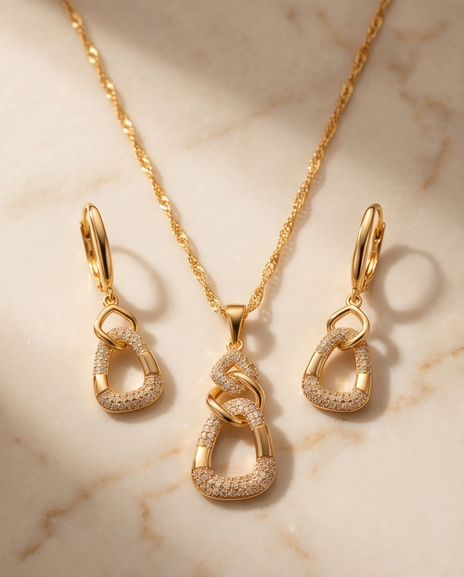 Schmuckset "Wien" 3 - teilig 18K vergoldet Zirkonia