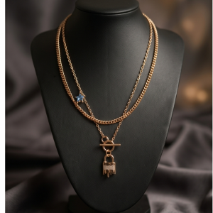 Kette 2 - lagig "Star & Lock", 18K vergoldet